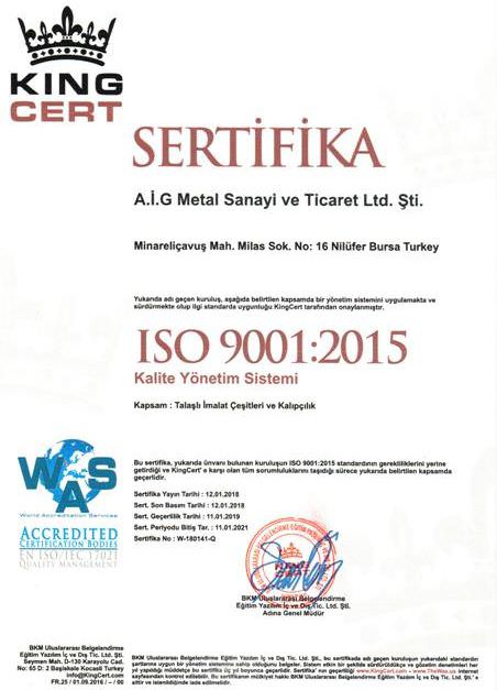 ISO 9001 kalite belgesi